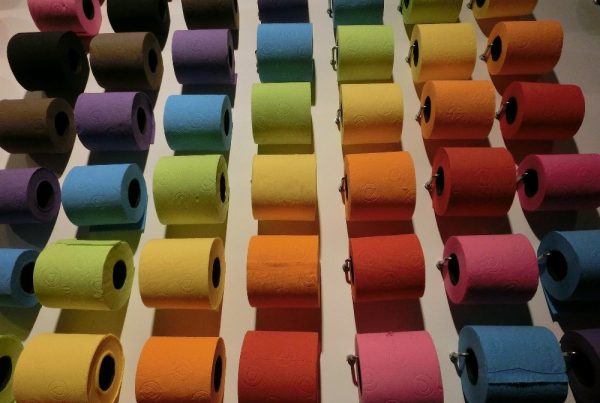 colorful rolls of toilet paper